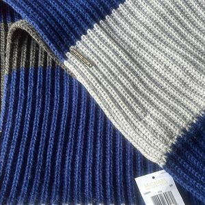 Michael Kors Blue and Gray Knit Info Scarf